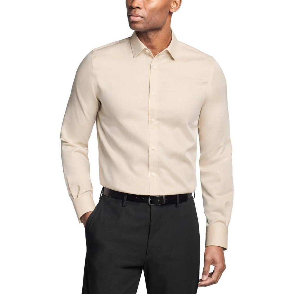 NWOT Michael Kors Dress Shirt Men's L 16 32/33 Beige Cotton Stretch Regular Fit